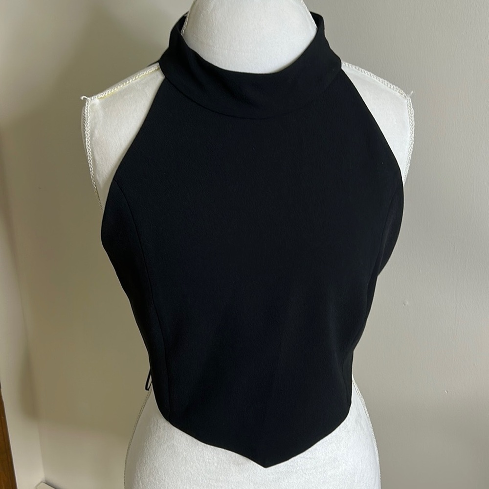 ZARA, NWT BLACK CROPPED V TOP